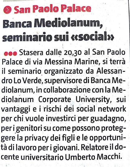 Seminario Centodieci è Condivisione - Hotel San Paolo Palace